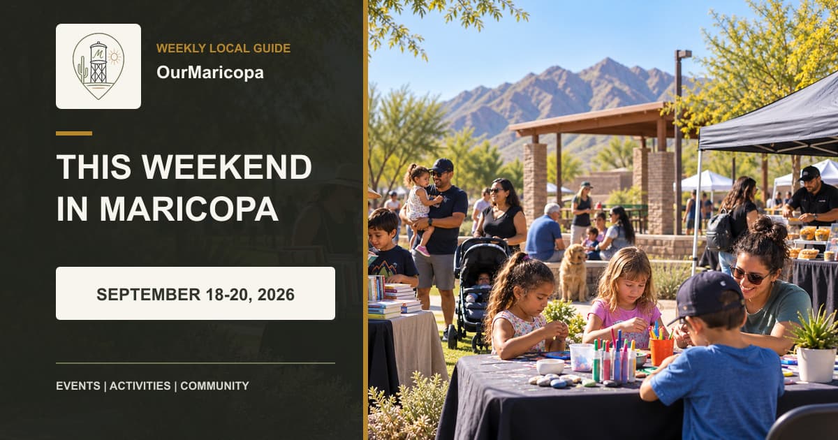 Families enjoying books, crafts, and community activities at a sunny Maricopa park event.